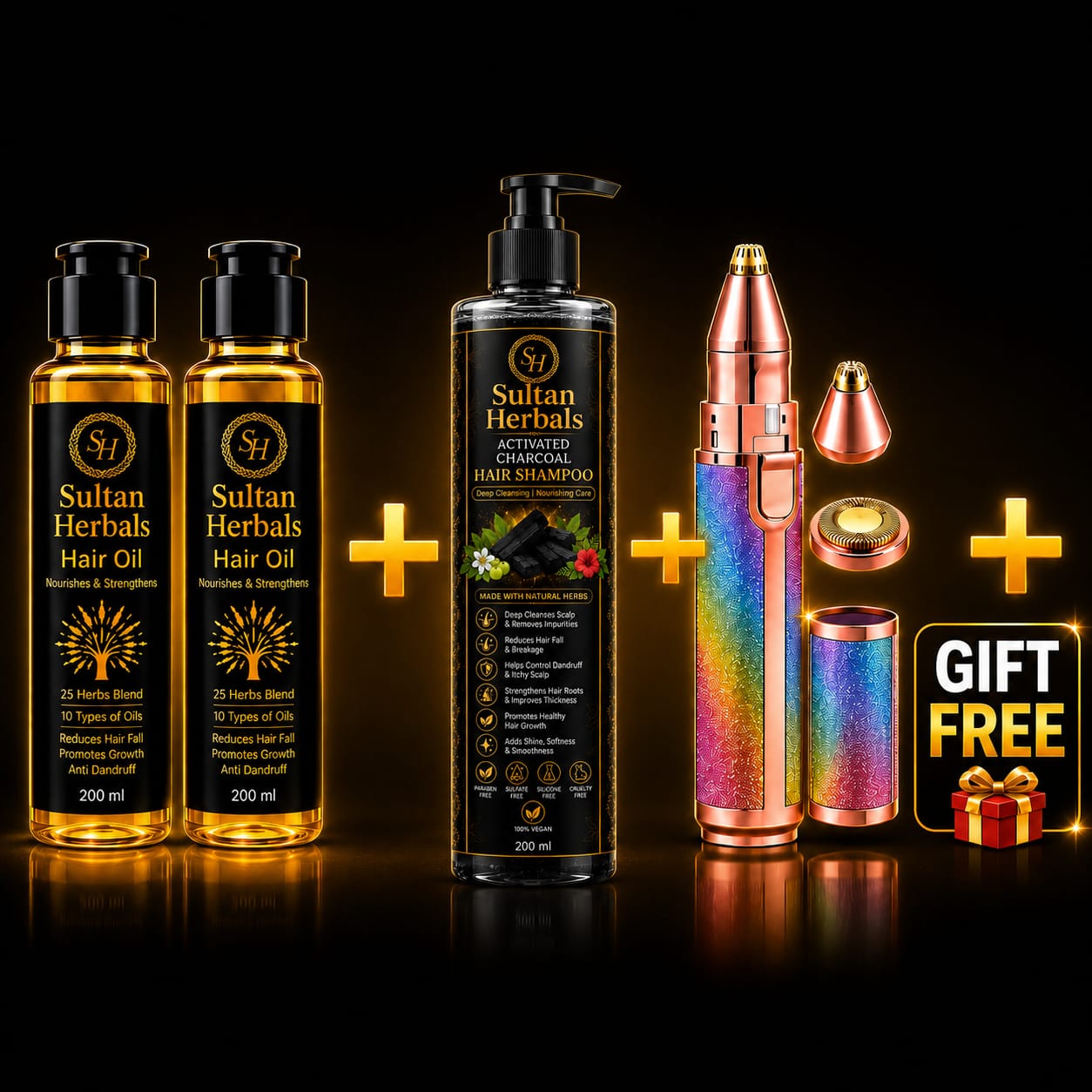 Sultan Herbals Mega Deal (Buy 2 Hair Oil Bottles & Get 1 Shampoo + 1 Trimmer FREE)