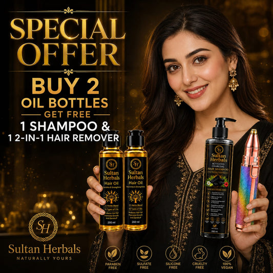 Sultan Herbals Mega Deal (Buy 2 Hair Oil Bottles & Get 1 Shampoo + 1 Trimmer FREE)