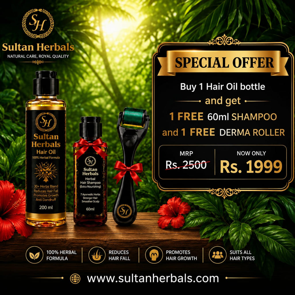 ✨Sultan Herbals Hair Oil Special Offer – Get Free Shampoo & Derma Roller!✨