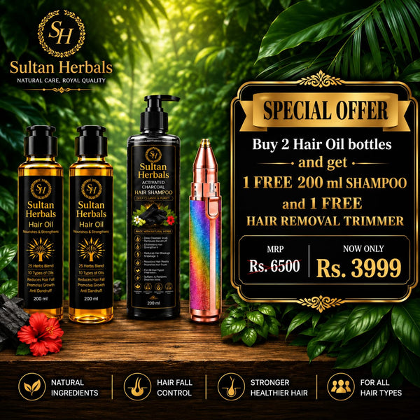 Sultan Herbals Mega Deal (Buy 2 Hair Oil Bottles & Get 1 Shampoo + 1 Trimmer FREE)