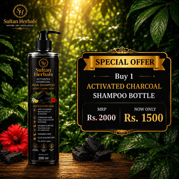 Sultan Herbals Activated Charcoal Hair Shampoo - 200ml (Deep Cleansing & Anti-Hair Fall)