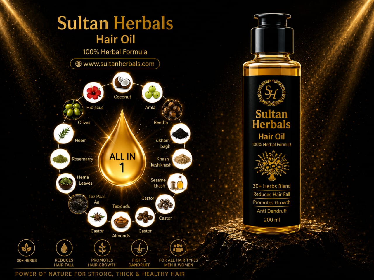 Sultan Herbals - 100% Herbal Hair Growth Oil, Reduces Hair Fall [200 mL]
