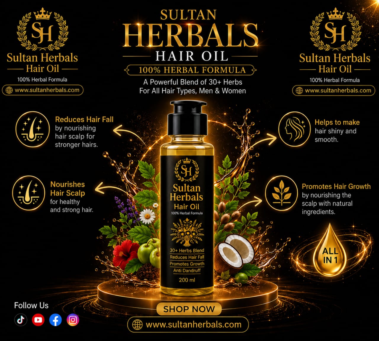 Sultan Herbals - 100% Herbal Hair Growth Oil, Reduces Hair Fall [200 mL]