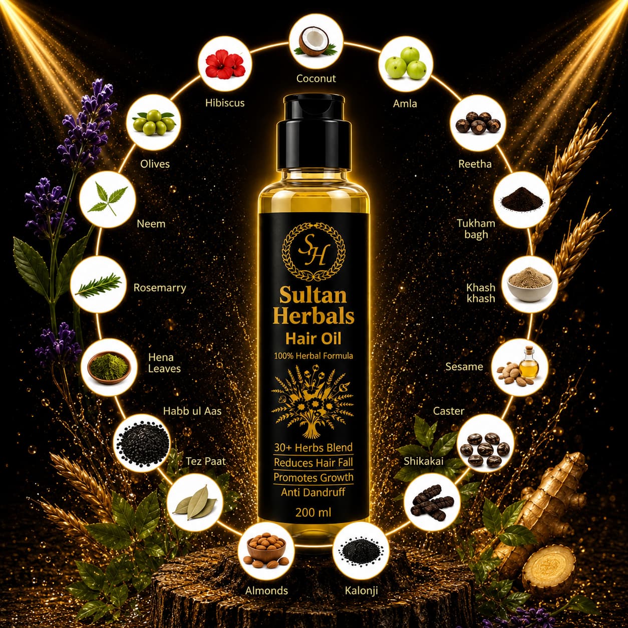 Sultan Herbals - 100% Herbal Hair Growth Oil, Reduces Hair Fall [200 mL]