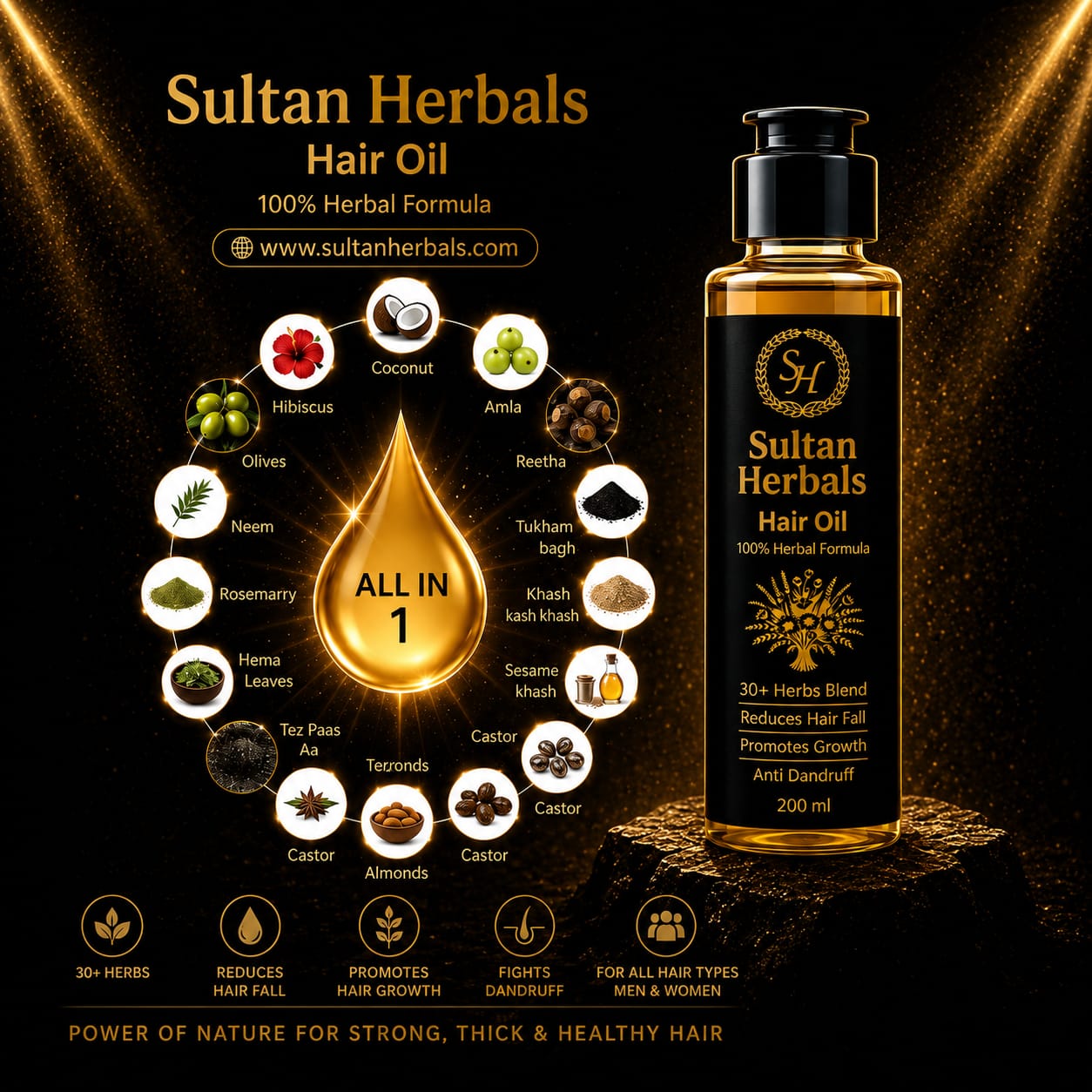 ✨Sultan Herbals Hair Oil Special Offer – Get Free Shampoo & Derma Roller!✨