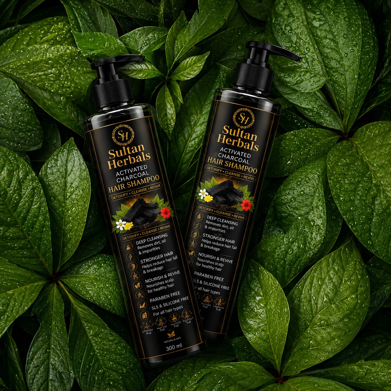 "Sultan Herbals Activated Charcoal Hair Shampoo - Buy 2 Pack Deal"?