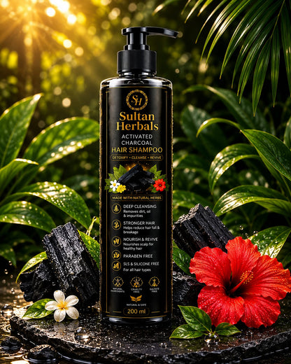 Sultan Herbals Activated Charcoal Hair Shampoo - 200ml (Deep Cleansing & Anti-Hair Fall)